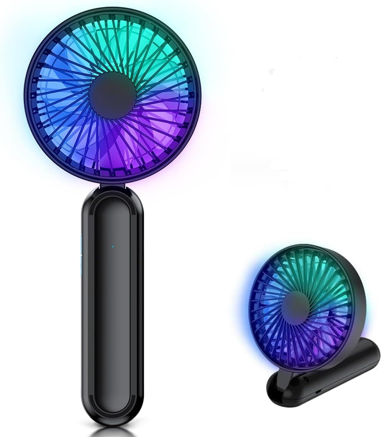 Portable HandHeld Fan, Personal USB Hand Fans With RGB Color Light, 5 Speed Foldable Table Fan With Rechargeable Battery Operated For Travel Office Room